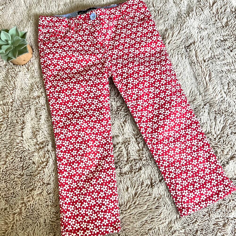 Cute Mini Boden Red Floral-Print Cropped Capri Length Pants Size: 9Y